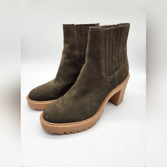 Dolce Vita Waterproof Suede Olive Green Chunky Boots Size 8.5 - Picture 3 of 8